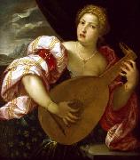unknow artist Young Woman Playing a Lute oil painting on canvas